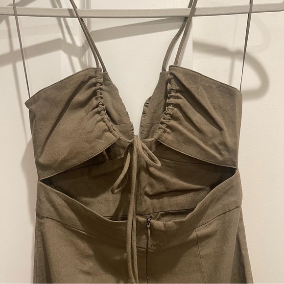 Zara Olive Green Linen Dress Strappy - Picture 9 of 10